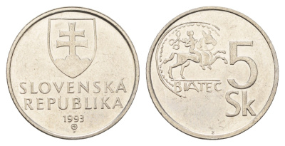 Словакия 5 крон 1993 KM 14 сталь плакированная никелем 4673-1244