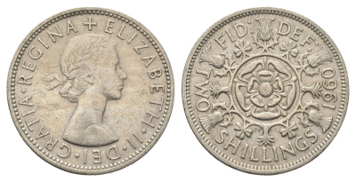 Великобритания 2 шиллинга (флорин) 1960 Елизавета II (1952-2022) KM 906, Spink 4146 медно-никель 4663-314