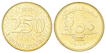 Ливан 250 ливров 2003 год-тип KM 36 медь алюминий никель UNC 190-1023