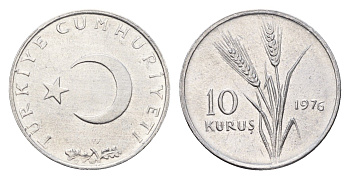 Турция 10 курушей 1976 KM 891a алюминий UNC 45-1245