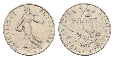 Франция 1/2 франка 1978 сеятель KM 931.1 никель 4674-625