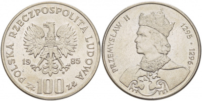 Польша 100 злотых 1985 MW, серия польские правители, Пшемыслав II (1295-1296) KM 155, Parchimowicz 411 медно-никель 4517-911