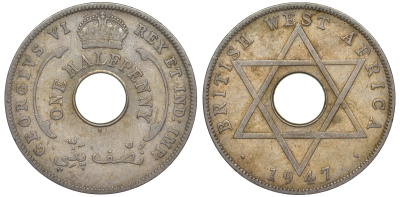 Британская Западная Африка 1/2 пенни 1947 H, Георг VI KM 18 медно-никель 25-2232