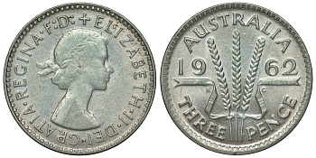 Австралия 3 пенса 1962 m, Елизавета II (1952-2022) KM 57 серебро 71-824