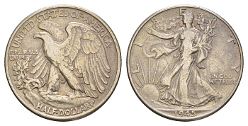 США 1/2 доллара (50 центов) 1945 KM 142 серебро 272-345