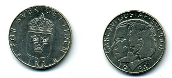 Швеция 1 крона 1980 Карл XVI Густав (1973- ) KM 852 медь плакированная медно-никелем 37-114