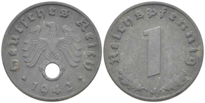 ГЕРМАНИЯ 1 РЕЙХСПФЕННИГ 1942 J KM 97, J. 369 цинк 206-1147