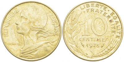 ФРАНЦИЯ 10 САНТИМОВ 1975 ТИП MARIANNE KM 929 медь алюминий никель 4516-845