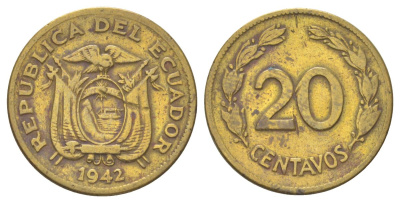 Эквадор 20 сентаво 1942 KM 77.1a латунь 4627-858