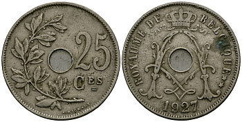 Бельгия 25 сантимов 1927 Belgique KM 68 медно-никель 4165-534