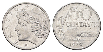 Бразилия 50 сентаво 1976 KM 580b нержавеющая сталь 4663-536