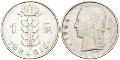 БЕЛЬГИЯ 1 ФРАНК 1966 BELGIE KM 143.1 медно-никель 68-525