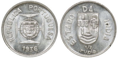 Португальская Индия 1/2 рупии 1936 KM 23 серебро UNC 4044-1431