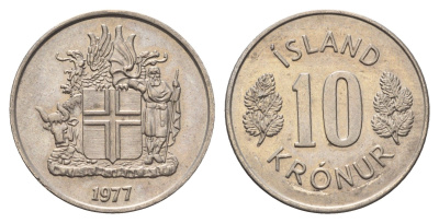 Исландия 10 крон 1977 KM 15 медно-никель 4586-1215