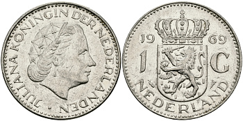 Нидерланды 1 гульден 1969 Юлиана (1948-1980) KM 184а никель 94-622