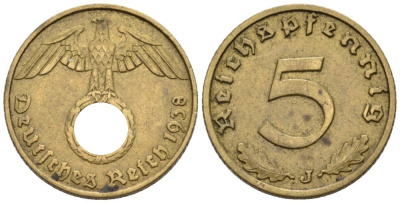 Германия 5 рейхспфеннигов 1938 J KM 91, J. 363 алюминиевая бронза 4576-912
