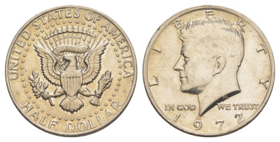 США 1/2 доллара (50 центов) 1972 Джон Кеннеди KM 202b медь плакированная медно-никелем aUNC 4149-1134