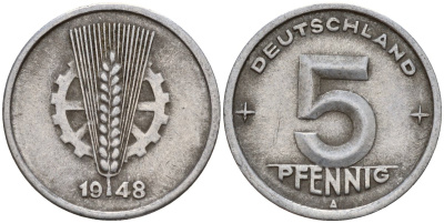 ГДР 5 пфеннигов 1948 A KM 2 алюминий 201-1042