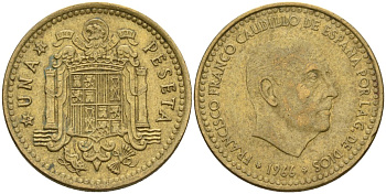 Испания 1 песета 1966 (73) Франсиско Франко (1939-1975) KM 796 алюминиевая бронза 4604-122