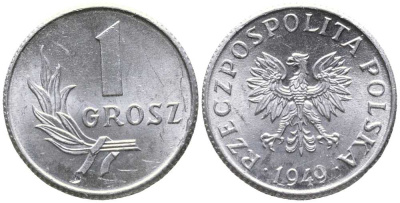 ПОЛЬША 1 ГРОШ 1949 KM 39 алюминий UNC 105-958