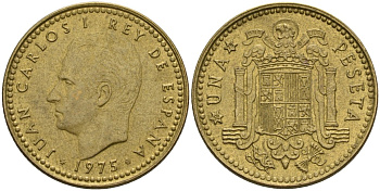 Испания 1 песета 1975 (79) Хуан Карлос I (1975-2014) KM 806 алюминиевая бронза 4604-222