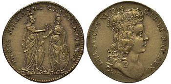 Франция жетон ND (1723) Людовик XV, свадьба Feuardent 13221, Mitchiner 3586 латунь 413-3135