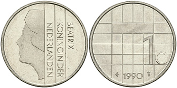Нидерланды 1 гульден 1990 Беатрикс (1980-2013) KM 205 никель UNC 4579-426