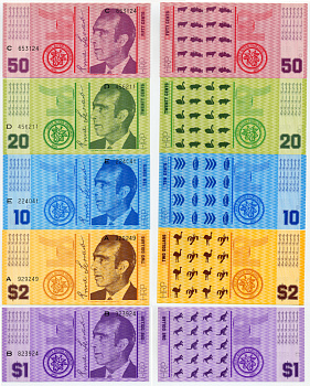 Австралия, Хатт Ривер набор из 5 банкнот 1970 Hatt River, провинция, княжество 10, 20, 50 центов, 1 и 2 доллара бумага UNC (пресс) 449-9-2