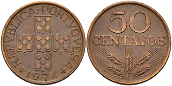 Португалия 50 сентаво 1974  KM 596 бронза    4153-132