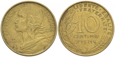 ФРАНЦИЯ 10 САНТИМОВ 1971 ТИП MARIANNE KM 929 медь алюминий никель 3309-1054