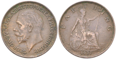Великобритания 1 фартинг 1927 Георг V (1910-1936) KM 825, Spink 4061 бронза 4613-461