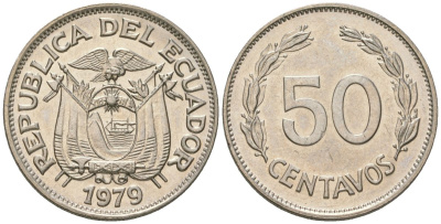 Эквадор 50 сентаво 1979 KM 81 сталь плакированная никелем aUNC 4511-344