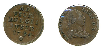 АВСТРИЙСКИЕ НИДЕРЛАНДЫ 1 ЛИАРД 1794 ЛЕОПОЛЬД II KM 56 медь 503-313