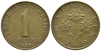 Австрия 1 шиллинг 1977 KM 2886 алюминиевая бронза 4606-932