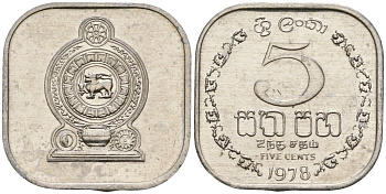 Шри-Ланка 5 центов 1978 KM 139a алюминий 4136-666