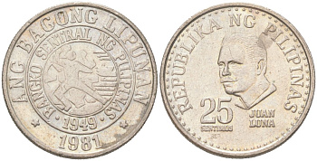 Филиппины 25 сентимо 1981 KM 227 медно-никель UNC 4614-528