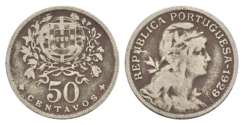 Португалия 50 сентаво 1929 KM 577 никель латунь 4651-753