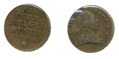 АВСТРИЙСКИЕ НИДЕРЛАНДЫ 1 ЛИАРД 1794 ЛЕОПОЛЬД II KM 56 медь 503-313