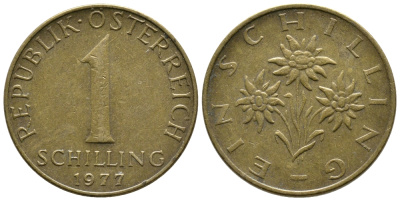 Австрия 1 шиллинг 1977 KM 2886 алюминиевая бронза 4606-932