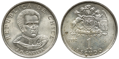 Чили 1 эскудо 1972 Хосе Мигель Каррера KM 197 медно-никель 4118-313