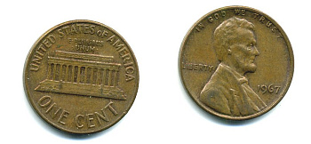 США 1 ЦЕНТ 1967 ЛИНКОЛЬН KM 201 медь цинк 76-168