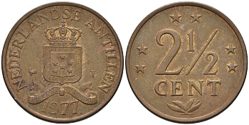 Нидерландские Антилы 2 1/2 цента 1977 Юлиана (1948-1980) KM 9 бронза 4595-431