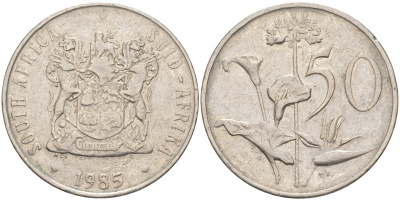 ЮАР 50 центов 1985 Зантедеския Эллиота (калла), герб KM 87 никель 3333-1132