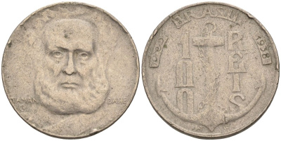 Бразилия 100 рейс 1938 Маркиз Тамандаре KM 536 медно-никель 4115-642