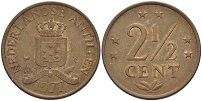 Нидерландские Антилы 2 1/2 цента 1977 Юлиана (1948-1980) KM 9 бронза 4595-431