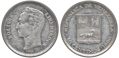 Венесуэла 50 сентимо 1990 Y 41a сталь плакированная никелем 4606-337