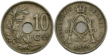 Бельгия 10 сантимов 1928 Belgie KM 86 медно-никель 4163-332