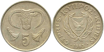 Кипр 5 центов 1983 голова быка KM 55.1 никель латунь 113-741