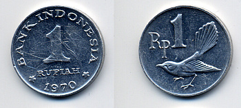 Индонезия 1 рупия 1970 птичка мухоловка KM 20 алюминий 54-1347