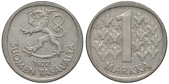 ФИНЛЯНДИЯ 1 МАРКА 1972 KM 49A медно-никель 71-1446